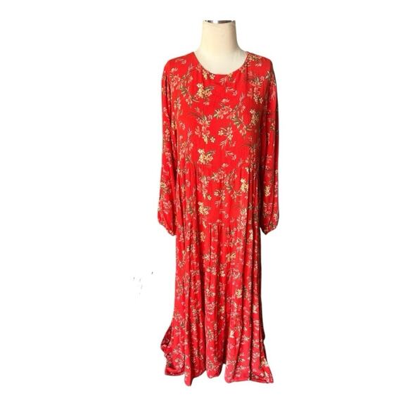 Zara Dresses & Skirts - Zara red floral long sleeve maxi Large